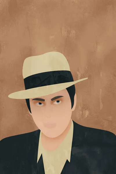 Illustration of gangster man with panama hat