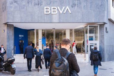 Valencia, İspanya - 11 Nisan 2024: BBVA 'nın bir şubesi, İspanya, Valencia' da bir banka