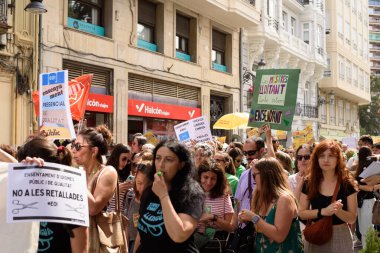 Valencia, İspanya - 23 Mayıs 2024: Binlerce kişi kemer sıkma tedbirlerine ve Valencia, İspanya 'daki Valencia dilinin düşüşüne karşı eğitici bir gösteriye katıldı