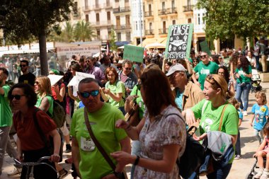 Valencia, İspanya - 23 Mayıs 2024: Binlerce kişi kemer sıkma tedbirlerine ve Valencia, İspanya 'daki Valencia dilinin düşüşüne karşı eğitici bir gösteriye katıldı