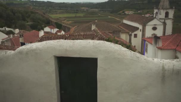 Középkori Város Obidos Portugália Kilátás Városra Tetőre Kiváló Minőségű Felvételek — Stock videók