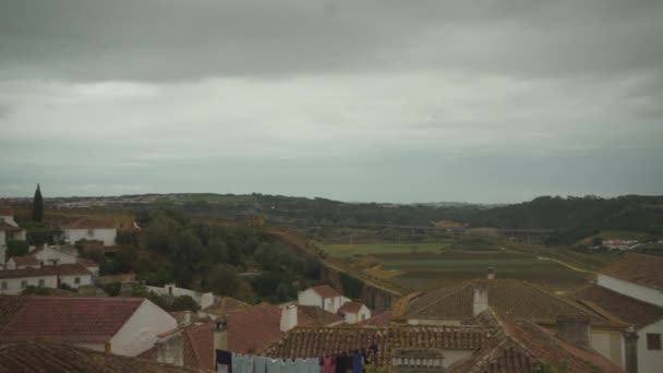 Cidade Medieval Óbidos Portugal Panorama Vista Sobre Telhados Cidade Imagens — Vídeo de Stock