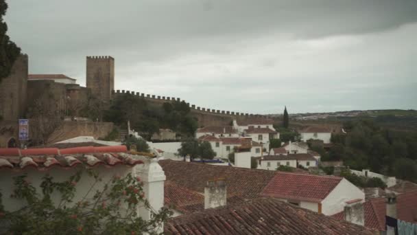 Cidade Medieval Óbidos Portugal Panorama Vista Sobre Telhados Cidade Imagens — Vídeo de Stock