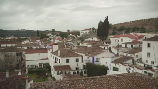 Middeleeuwse Stad Obidos Portugal Panorama Daken Van Stad Hoogwaardige Beelden — Stockvideo