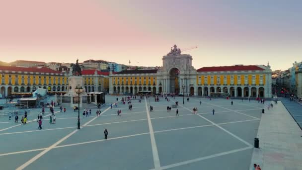 Luchtfoto Van Lissabon Portugal Uitzicht Beroemde Augusta Arch Commercial Square — Stockvideo