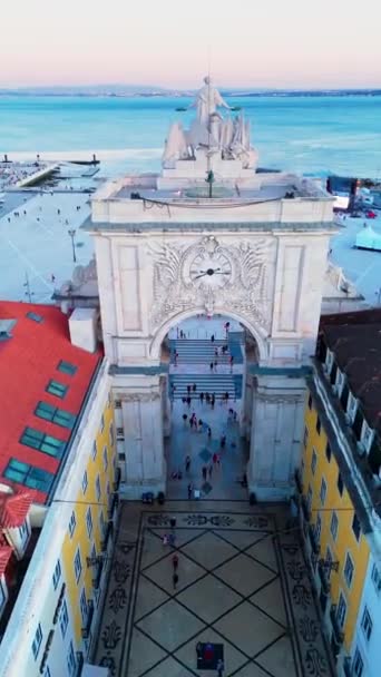 Λισαβόνα Πορτογαλία Απριλίου 2024 Άποψη Του Διάσημου Augusta Arch Εμπορική — Αρχείο Βίντεο