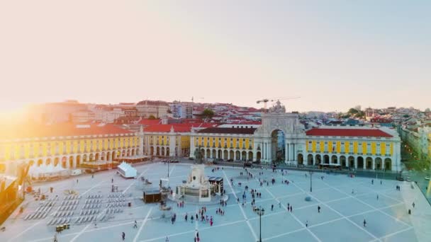 Luchtfoto Van Lissabon Portugal Uitzicht Beroemde Augusta Arch Commercial Square — Stockvideo