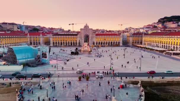 Luftaufnahme Von Lissabon Portugal Blick Auf Den Berühmten Augusta Bogen — Stockvideo