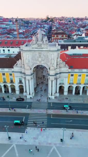 Lizbon Portekiz Havadan Görünüşü Ünlü Augusta Kemeri Ticaret Meydanı Tagus — Stok video