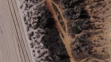 Falesia Sahili üzerinde uçan İHA dalgaları, kumlu kumsallar ve terracotta kayalarını ortaya çıkarıyor. Vilamoura, Algarve. 