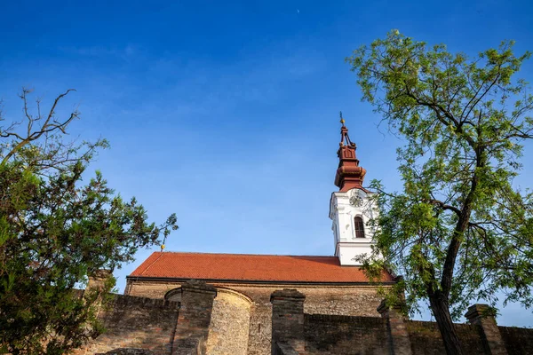 Steeple Tower Svetog Oca Nikolaja Serbian Orthodox Church Stari Slankamen — Stock Photo, Image