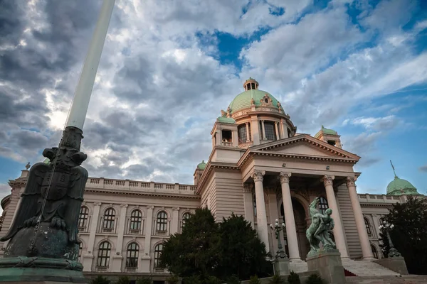 stock image Main entrance to the National Assembly of the Republic of Serbia in Belgrade. Also known as Narodna Skupstina, it is the seat of the National Assembly of Serbia, the parliament of the country