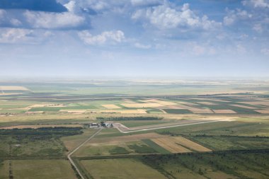 Panorama of the Vrsac airport with the terminal and the runways seen from above in summer. Vrsac airport is the main airport of vojvodina in eastern Serbia