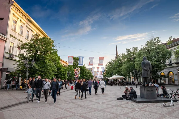 NOVI SAD, SERBIA - MAY 1, 2022: Zmaj Jovina Ulica street,  the main pedestrian street of the city center of Novi Sad, the second biggest city of Serbia and the main one of Vojvodina