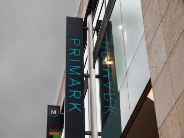 COLOGNE, GERMANY - NOVEMBER 6, 2022: Primark logo in front of their main shop in downtown Cologne. Primark is an irish fast fashion clothing retailer belonging to Associated British Foods.