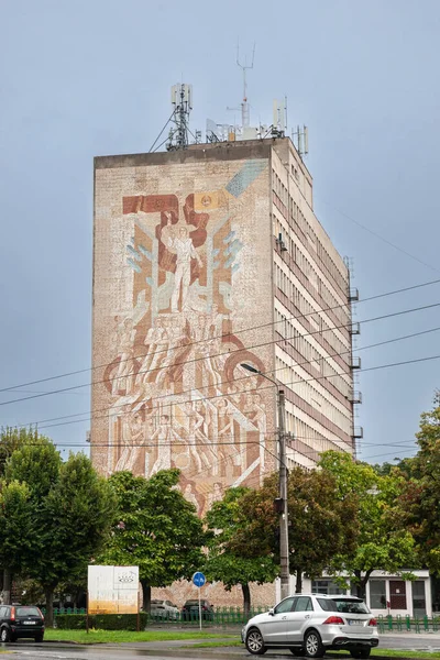 Arad Roménia Setembro 2022 Antigo Edifício Soviético Com Mosaico Antigo — Fotografia de Stock