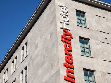 DORTMUND, GERMANY - NOVEMBER 13, 2022: Logo of Intercityhotel on their Dortmund hotel. Intercity Hotel is a chain of hotels belonging to Deutsche Hospitality.