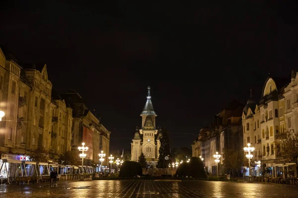 Timisoara Roumanie Septembre 2022 Flou Sélectif Sur Emblématique Place Victoire — Photo