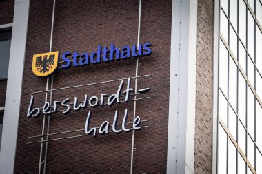 DORTMUND, GERMANY - NOVEMBER 5, 2022: Stadthaus Dortmund 'un logosu, Dortmund City yönetimi, Berswordt Halle, belediye ve belediye ofislerinden biri.