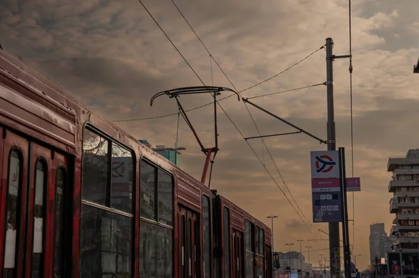 Belgrad Serbien März 2023 Selektive Unschärfe Einer Belgraden Straßenbahn Einem — Stockfoto