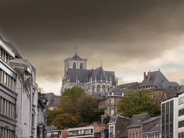 Panorama Över Liège Katedralen Katedralen Saint Paul Liège Belgien Skymningen — Stockfoto