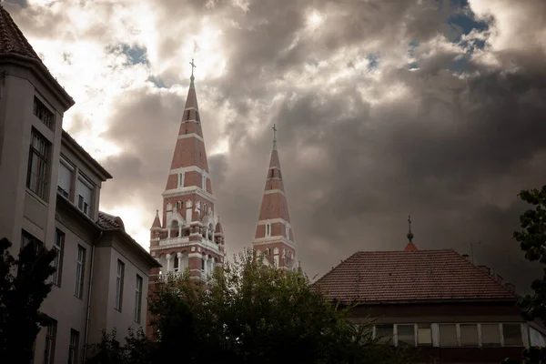 Szeged Kathedrale Von Unten Gesehen Späten Nachmittag Der Abenddämmerung Sommer — Stockfoto