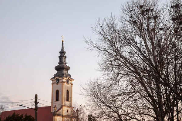 Igreja Ortodoxa Sérvia Banatsko Novo Selo Voivodina Sérvia Com Seu — Fotografia de Stock