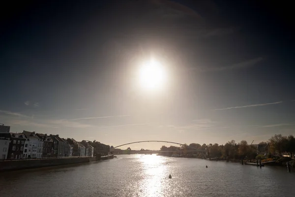 Panorama Van Het Maastricht Waterfront Aan Maas Met Een Focus — Stockfoto