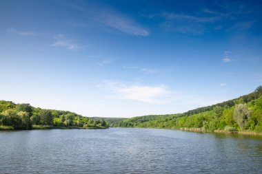 Jezero bruje 'nin panoraması, ya da Fruska Gora' daki Bruje Gölü, Sırbistan, Avrupa, yaz mevsiminde, güneşli bir öğleden sonra. Erdevik yakınlarındaki Voyvodina 'nın büyük doğal bir simgesidir..