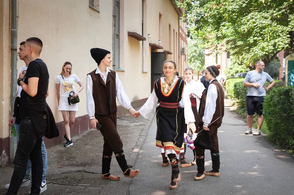 Erdevik Serbia June 2023 Young Woman Man Rehearsing Dancing Serbian — Stock Photo, Image