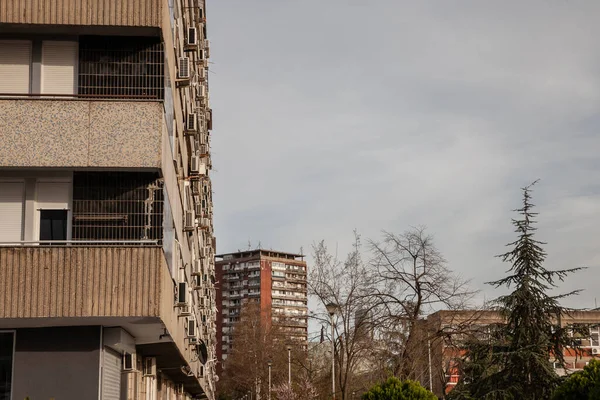 Selektywne Rozmycie Wieżowców Dzielnicy Blok Novi Beograd Belgradzie Serbia Tradycyjny Obraz Stockowy