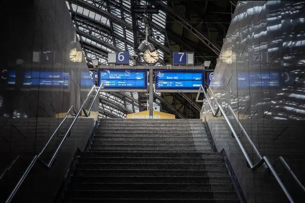 Cologne Germany November 2022 Selective Blur Departures Arrival Boards Platform Stock Image