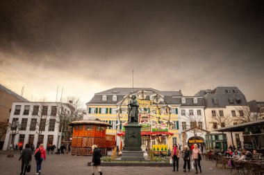 BONN, GERMANY - Ludwig van Beethoven statue on the Munsterplatz in Bonn. Designed in 1845, it's dedicated to Beethoven, whose birthplace was in Bonn.