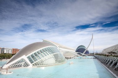 VALENCIA, İspanya - 13 Ekim 2024: Museu de les Cincies Prncipe Panorama (Prens Felip Bilim Müzesi) Sanat ve Bilim Şehri 'nin (Ciudad de las Artes y las Ciencias) bir parçası)