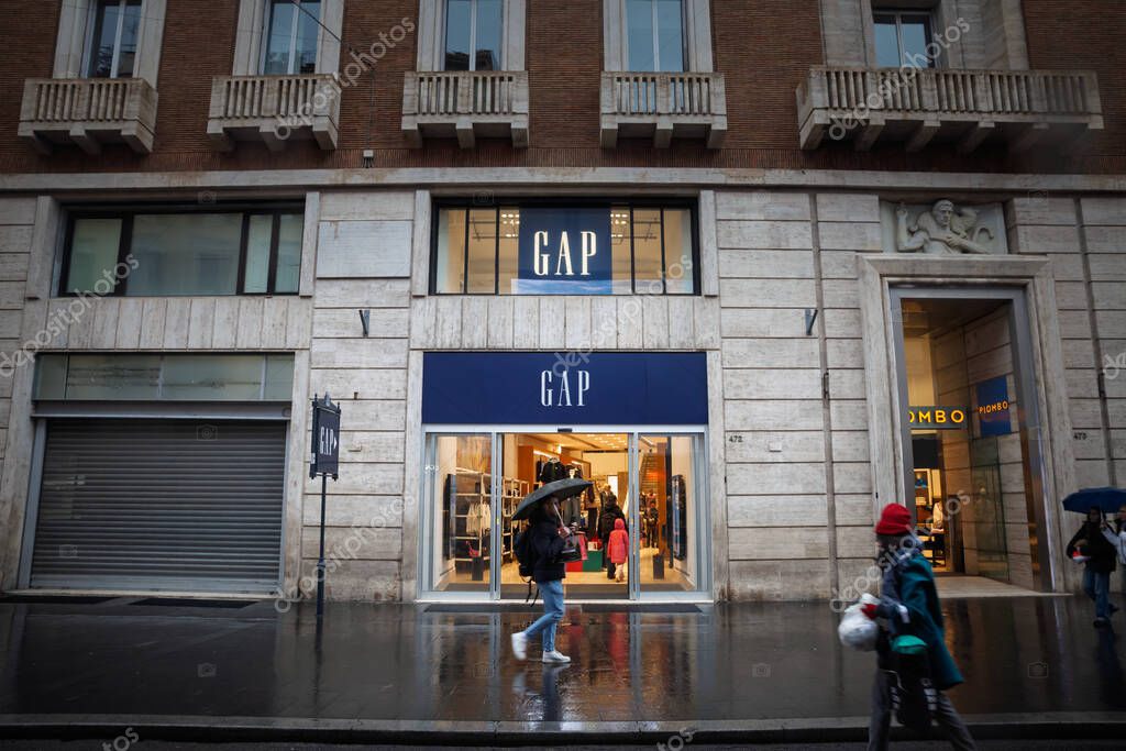 ROME, ITALY - JANUARY 15, 2025: Exterior of a GAP fashion retail store in Rome, Italy. GAP Inc. is an american fashion retailer chain specialized in menswear and womenswear