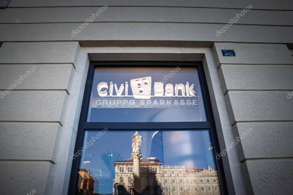 TRIESTE, ITALY - DECEMBER 17, 2024: Logo of CiviBank on their Trieste office. Part of Sparkasse, Civi Bank is an italian retail bank.