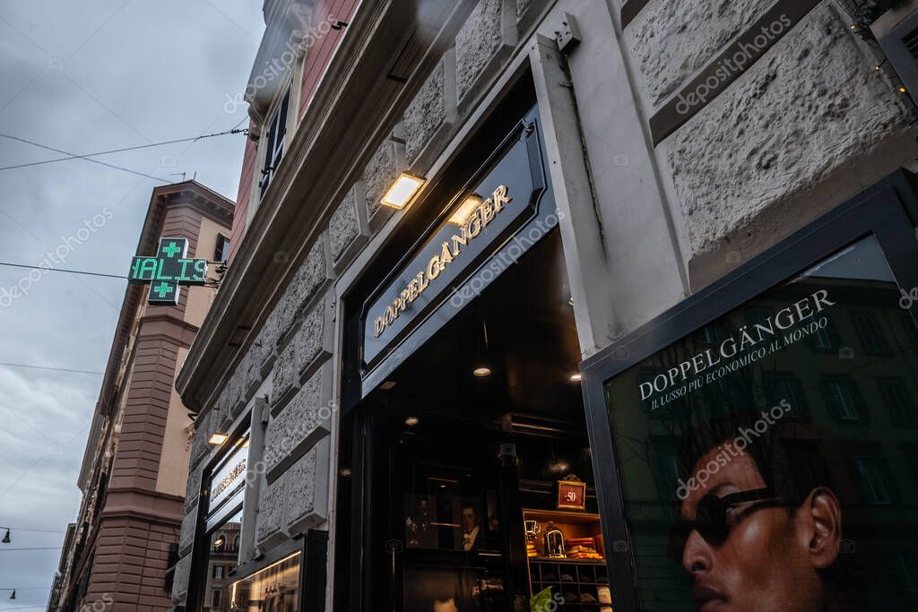 ROME, ITALY - JANUARY 15, 2025: Logo of Doppelganger on their store in Rome center. Doppelganger is an italian fashion retailer specialized in menswear.