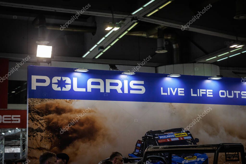BELGRADE, SERBIA - MARCH 15, 2025: Sign with the Polaris logo on their retailer in Belgrade. Polaris is an american automotive manufacturer known for ATV, UTV and Quads.