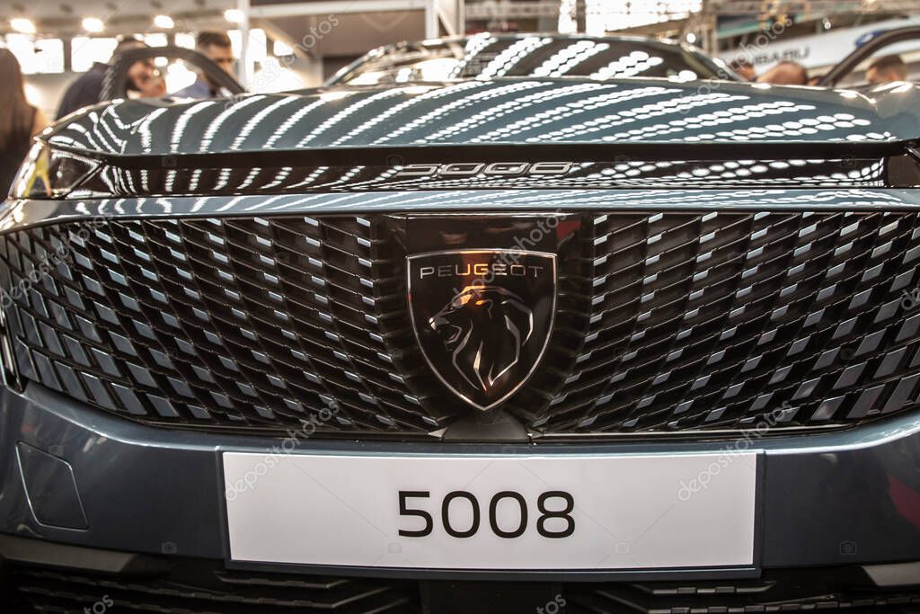 BELGRADE, SERBIA - MARCH 15, 2025: Close-up of the Peugeot 5008 with the lion logo. Peugeot is a french car manufacturer part of Stellantis, 5008 is their latest SUV.