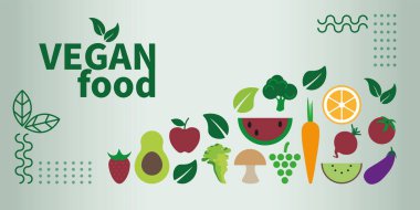 Vegan food banner in flat minimalist style. Vector illustration. clipart