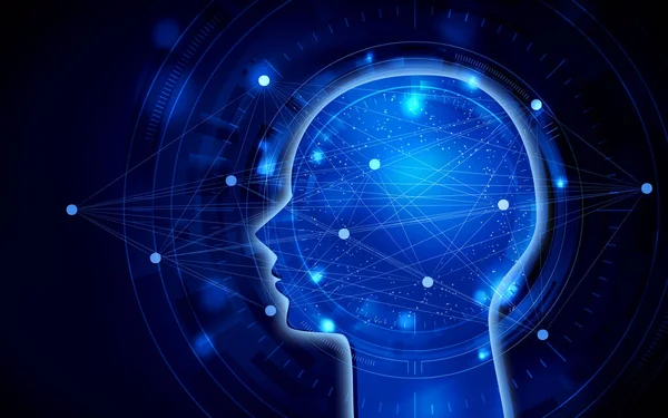 stock image Blue earth and artificial intelligence, humanoid brain. Illustration image background material that digital AI processes and learns big data from all over the world