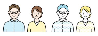 Çift portre, Japon cinsiyeti, vektör illüstrasyon seti