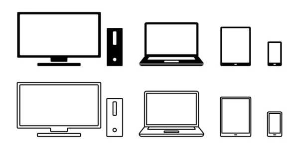 Чорно Білий Ноутбук Планшет Смартфон Векторні Ілюстрації Матеріал Набір — стоковий вектор