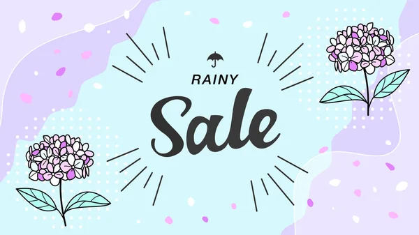 June Sale Hydrangea Rainy Season Rainy Day Vector Background Illustration — Stock Vector