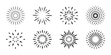 Havai fişek simgesi, radyal ışık, ışın vektör çizimi siyah ve beyaz malzeme kümesi