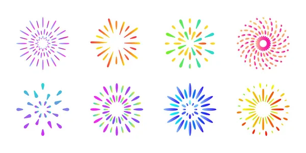 Kleurrijke Japanse Vuurwerk Pictogram Merk Radiaal Licht Straal Vector Illustratie — Stockvector