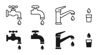 Water faucet, cute water kitchen vector illustration icon black and white material clipart