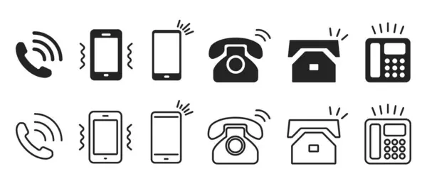 Telefon, akıllı telefon simgesi seti, akıllı telefon titreşimi, sabit telefon varyasyonu illüstrasyonu, vektör materyali