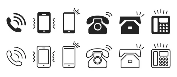 Τηλέφωνο Σύνολο Εικονιδίων Smartphone Δόνηση Smartphone Εικόνα Διακύμανσης Σταθερού Τηλεφώνου — Διανυσματικό Αρχείο