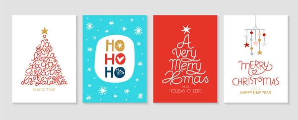 Ensemble Cartes Voeux Noël Bonne Année Avec Des Éléments Décoratifs — Image vectorielle